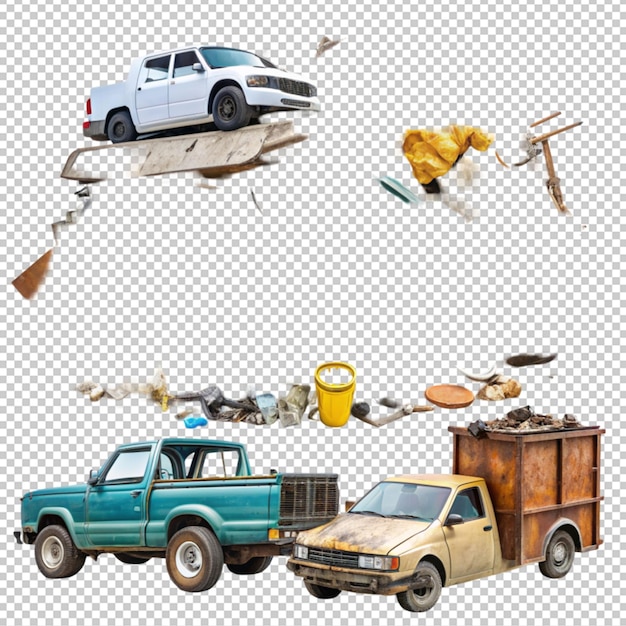 set of junkyard and trash isolated on transparent background