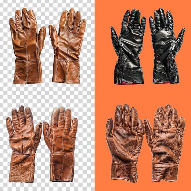 PSD set of leather gloves isolated on transparent background