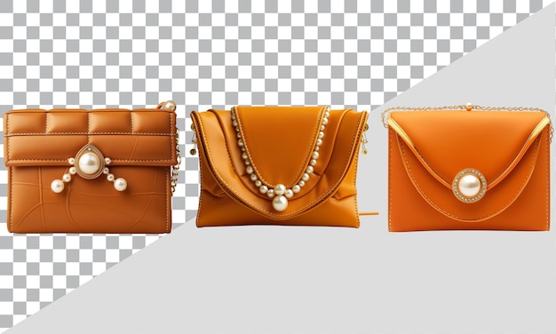 a set leather pouches with a gold clasp and a white pearl