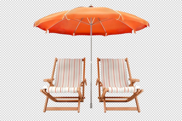 PSD a set of lounge chairs with an umbrella and a red umbrella