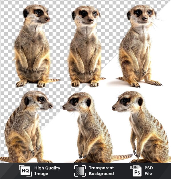 PSD set meerkat in various poses isolated on transparent background