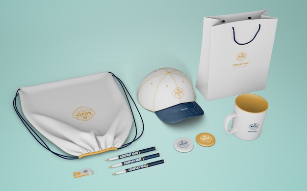 Set of merchandising products with company logo