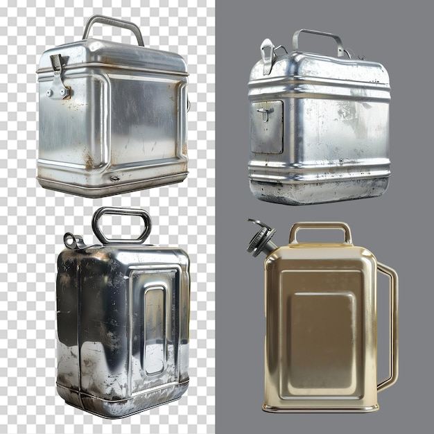 PSD a set of metallic jerrycan isolated on transparent background