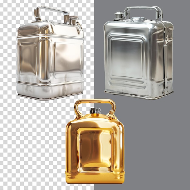 A set of Metallic jerrycan isolated on transparent background