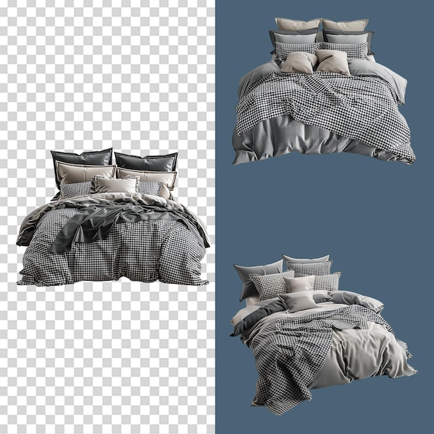 PSD set of modern luxury gray bedding isolated on transparent background