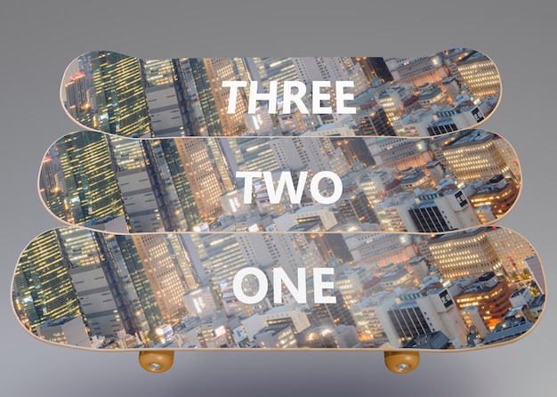 Set of modern skateboards with mock-up