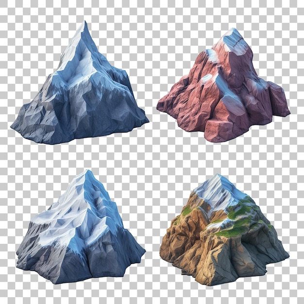 Set of mountain rocks 3d icon isolated on transparent background