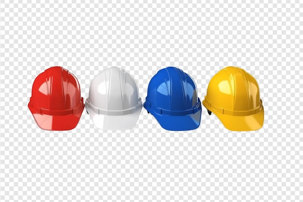 PSD set of multicolored hard hats isolated on a transparent background