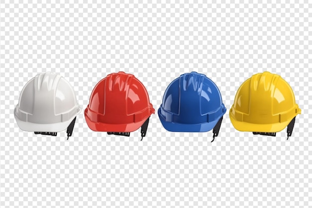 PSD set of multicolored hard hats isolated on a transparent background