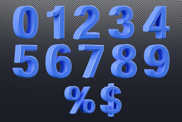 PSD set numbers 3d render