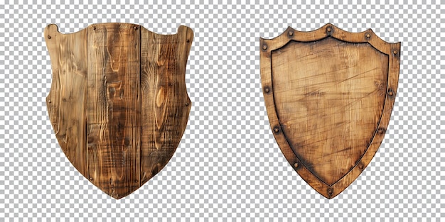 a set of old and worn wooden shield