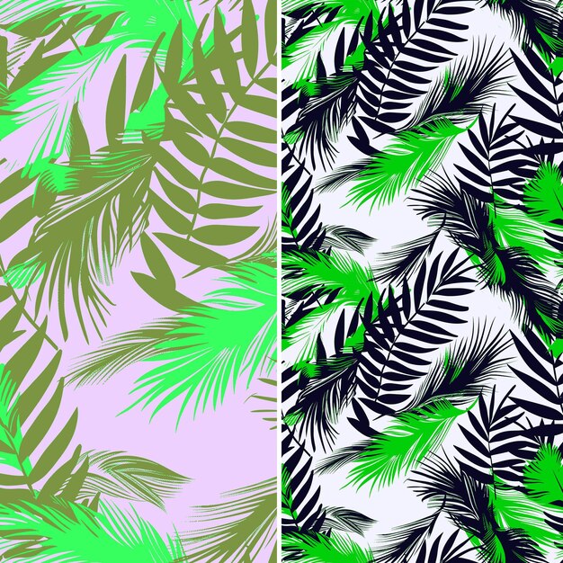 a set of palm trees with green leaves and a black and white background