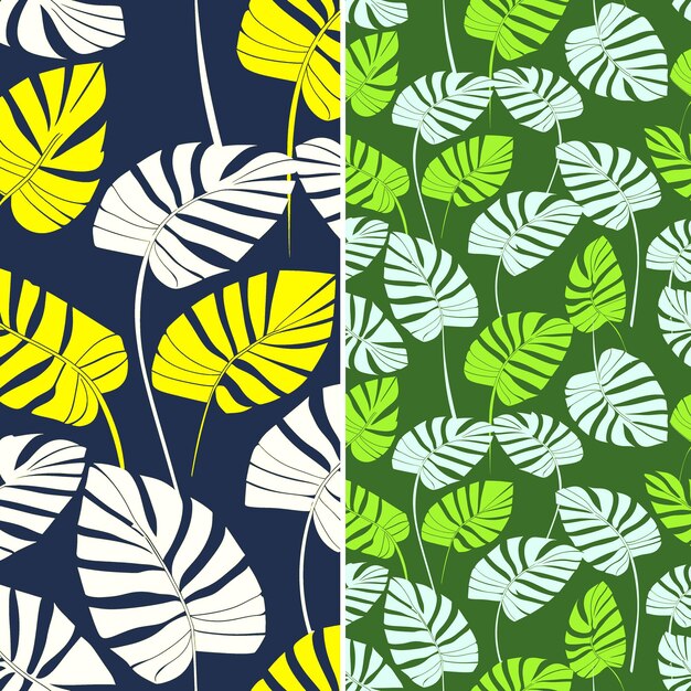 a set of patterns with yellow flowers and green leaves