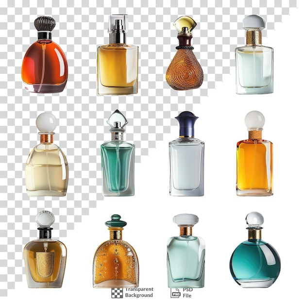 PSD a set of perfumes transparent background