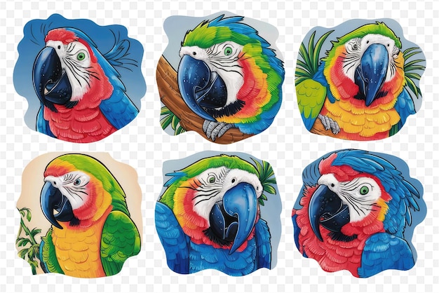 PSD a set of pictures of parrots with different colors