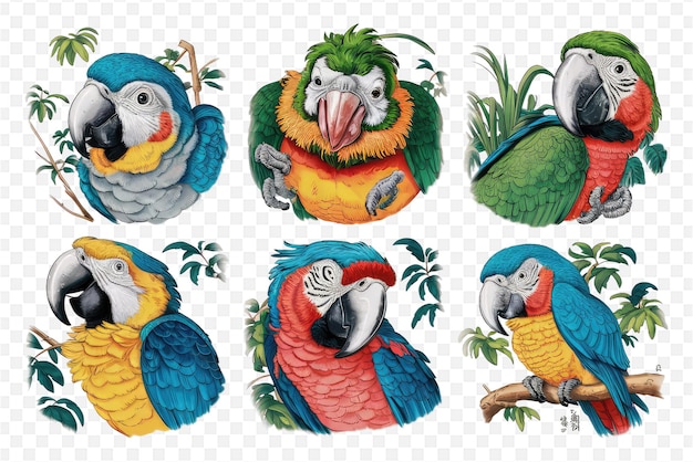 PSD a set of pictures of parrots with the word parrot on it