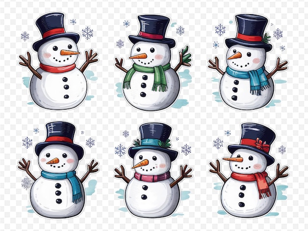 PSD a set of pictures of snowmen with a hat and scarf