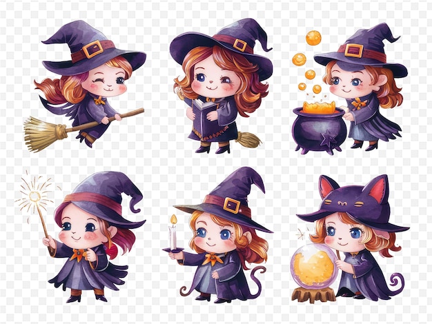 a set of pictures of a witch and a broom with a witch on it