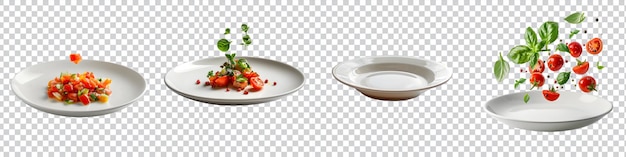 a set of plates of vegetables and fruits with transparent background