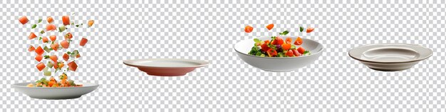 PSD a set of plates of vegetables and fruits with transparent background