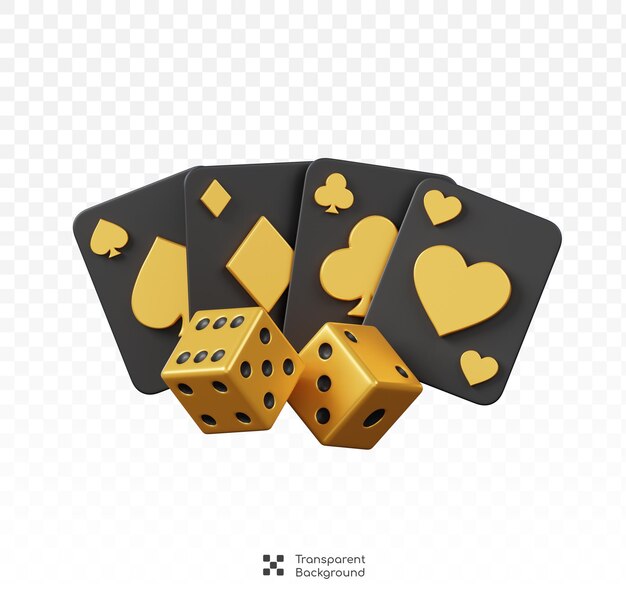 PSD set of poker playing cards with dice cube isolated casino and gambling icon 3d illustration