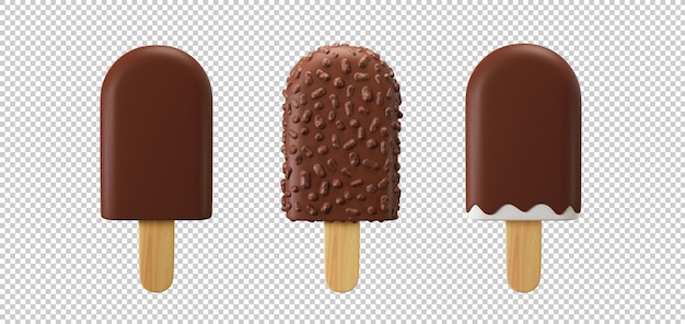 Set of popsicle ice creams 3D render