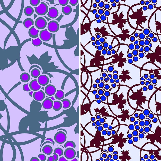 a set of purple and blue grapes and vines