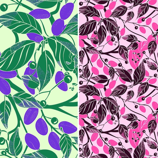 PSD a set of purple and green floral designs