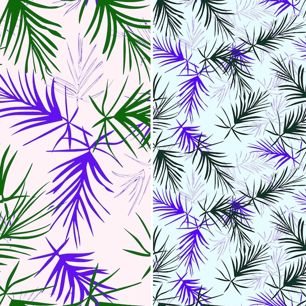 a set of purple and green palm trees with purple leaves