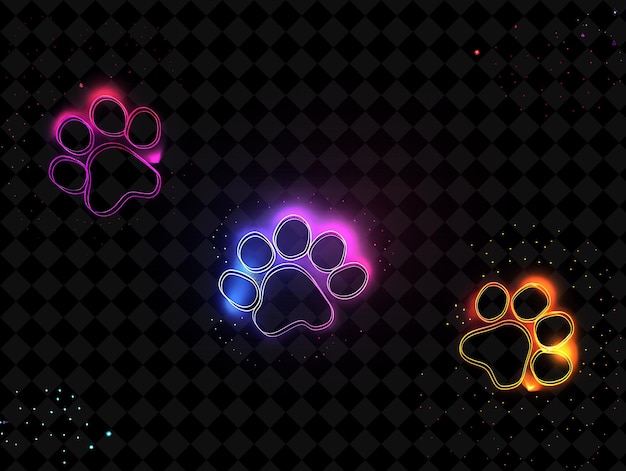 a set of purple and pink paw prints with purple and orange and blue neon lights