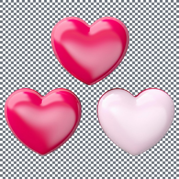 Set of realistic 3d hearts on transparent background