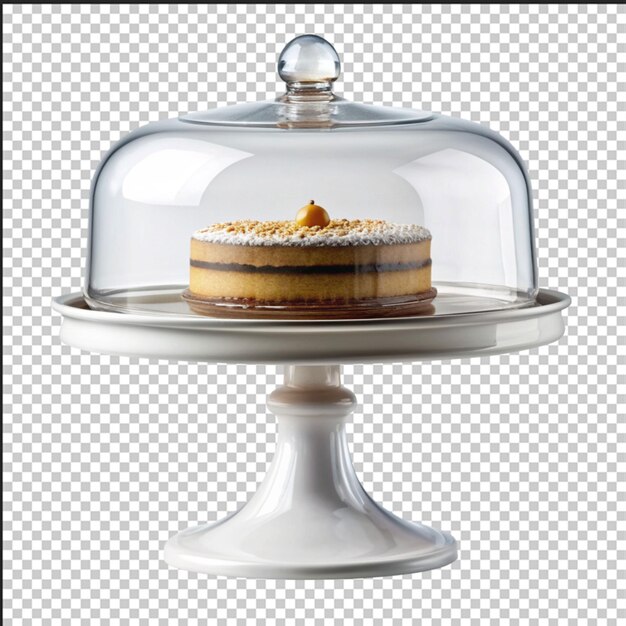 PSD set of realistic cake stand with glass domes cover on transparent background in 3d design kitchenware for desserts and pastry display vector illustration