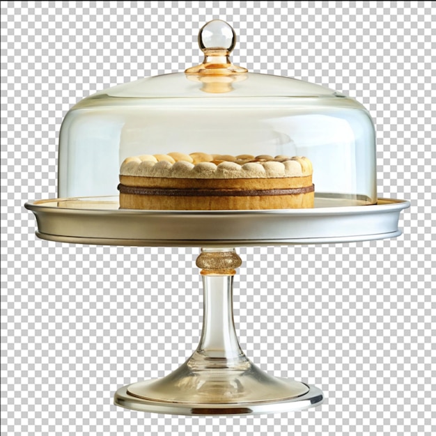 PSD set of realistic cake stand with glass domes cover on transparent background in 3d design kitchenware for desserts and pastry display vector illustration