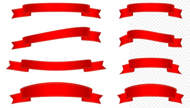 Set of realistic red ribbons with gold line Satin decorative element Flat ribbons for design