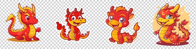 a set of red dragon sticker isolated on transparent background