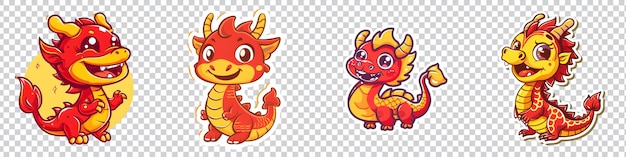 a set of red dragon sticker isolated on transparent background