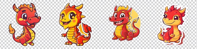 a set of red dragon sticker isolated on transparent background