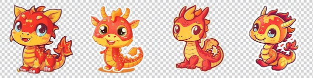 a set of red dragon sticker isolated on transparent background