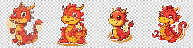 a set of red dragon sticker isolated on transparent background