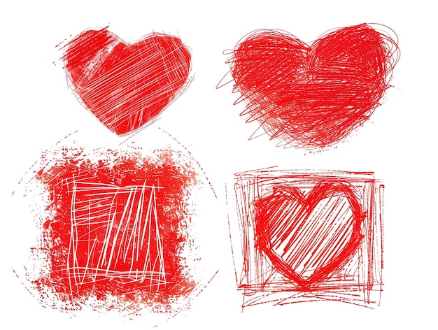 Set of red heart isolated on transparent background