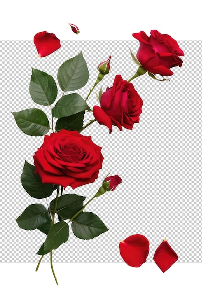 a set of red roses with green leaves