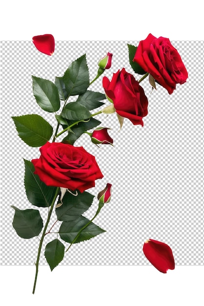 a set of red roses with green leaves