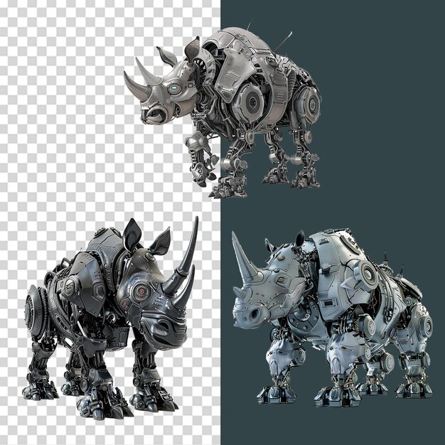 PSD a set of rhinoceros robot isolated on transparent background