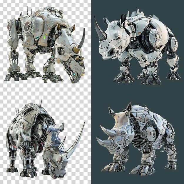 PSD a set of rhinoceros robot isolated on transparent background