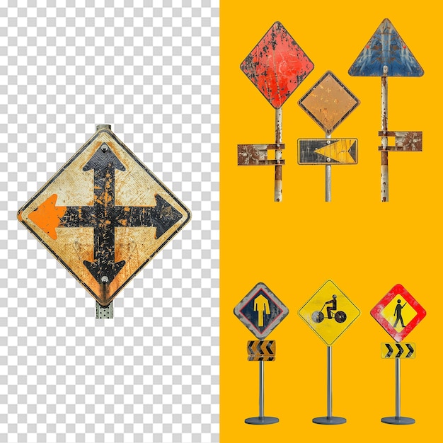 PSD set of road sign isolated on a transparent background