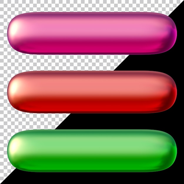 Set of round rectangle shape buttons in 3d render