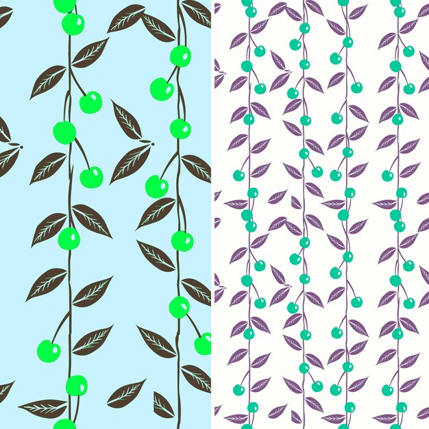 a set of seamless patterns with berries and leaves