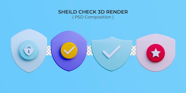 set of Shield check mark icon Security guaranteed icon 3d render