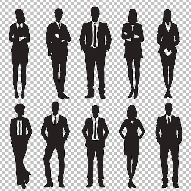 a set of silhouettes of a man and a woman with a tie on white transparent background png