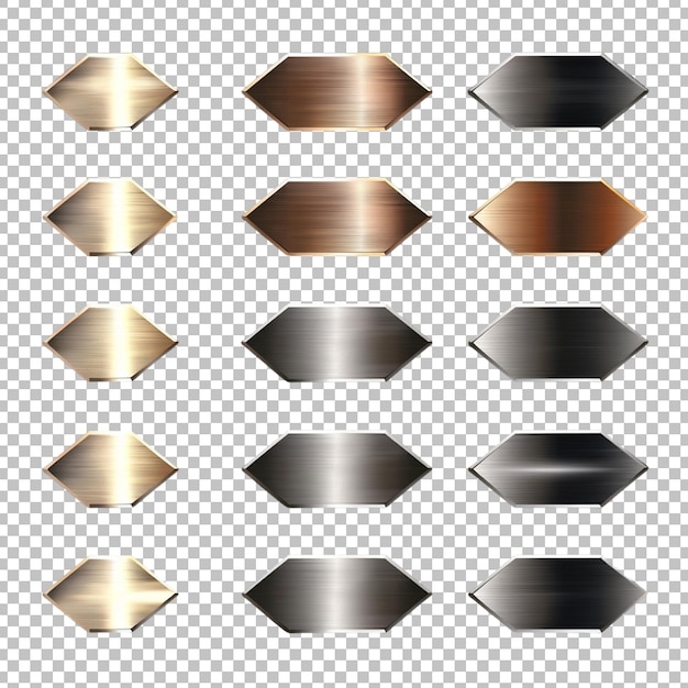 PSD a set of silver metal plates with a brown background on white transparent background png